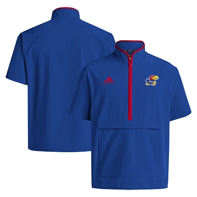 Men's adidas Royal Kansas Jayhawks 2024 Coaches Sideline Half-Zip Short Sleeve Jacket