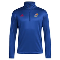 Haut adidas Royal Kansas Jayhawks 2024 Coaches Sideline à fermeture éclair quart de tour pour homme