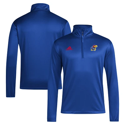 Haut adidas Royal Kansas Jayhawks 2024 Coaches Sideline à fermeture éclair quart de tour pour homme