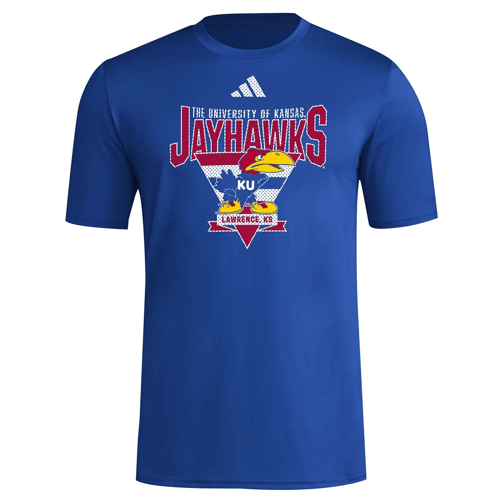 T-shirt adidas Royal Kansas Jayhawks 2024 Locker Trilateral Pre-Game pour homme