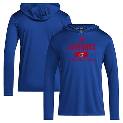 T-shirt à capuche et manches longues adidas Royal Kansas Jayhawks 2024 Sideline pour homme