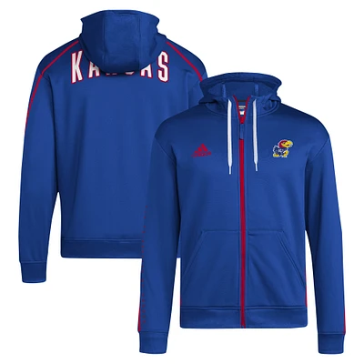 Men's adidas Royal Kansas Jayhawks 2024 Sideline Travel Hoodie Full-Zip Sweatshirt