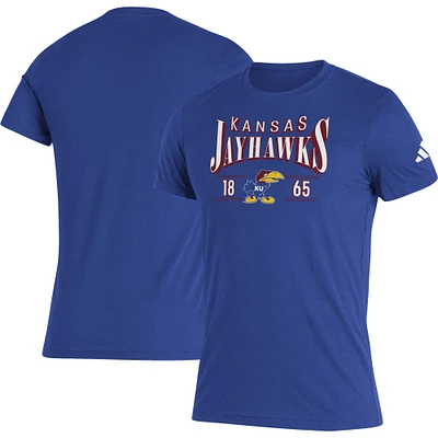 T-shirt à trois mélanges Adidas Royal Kansas Jayhawks le long de l'ombre pour homme