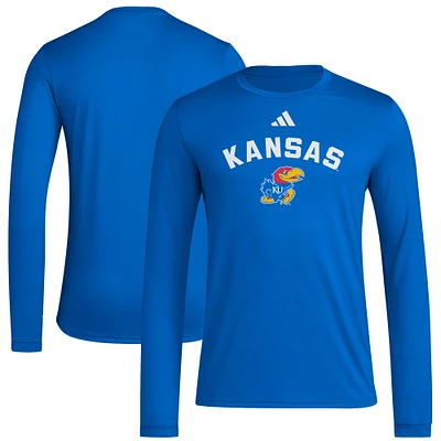 T-shirt à manches longues adidas Royal Kansas Jayhawks Alternate Pre-Game Hook AEROREADY pour hommes