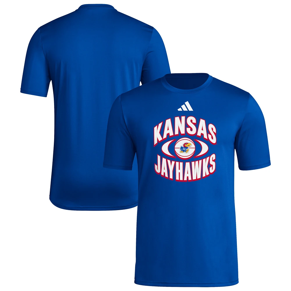 T-shirt d'avant-match de basket-ball adidas Royal Kansas Jayhawks On Court Orbit pour homme