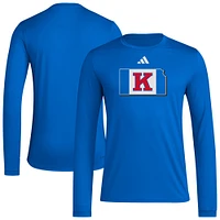 T-shirt à manches longues d'avant-match de basketball adidas Royal Kansas Jayhawks State Outline pour homme