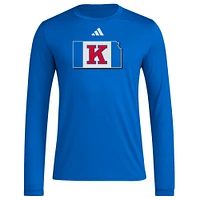 T-shirt à manches longues d'avant-match de basketball adidas Royal Kansas Jayhawks State Outline pour homme