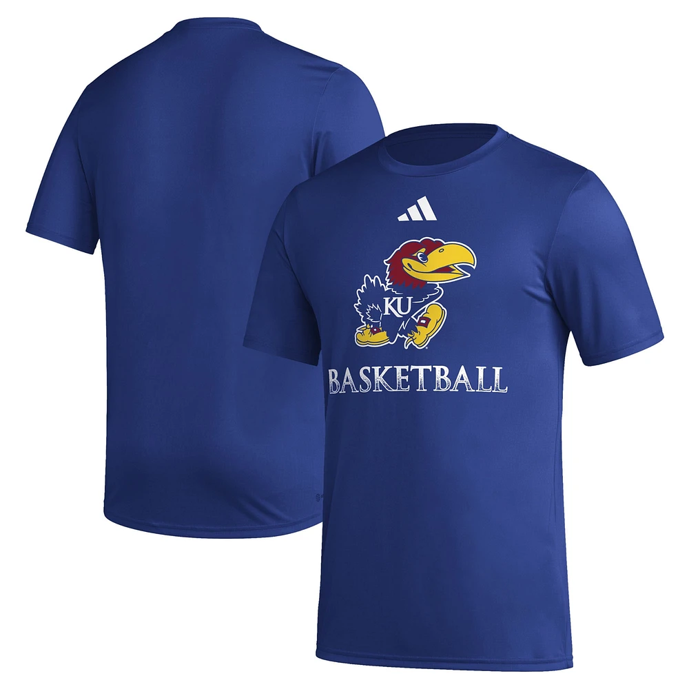 T-shirt d'avant-match de basket-ball adidas Royal Kansas Jayhawks Fadeaway AEROREADY pour homme