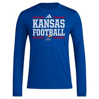 T-shirt à manches longues adidas Royal Kansas Jayhawks Locker Football Pre-Game AEROREADY pour homme