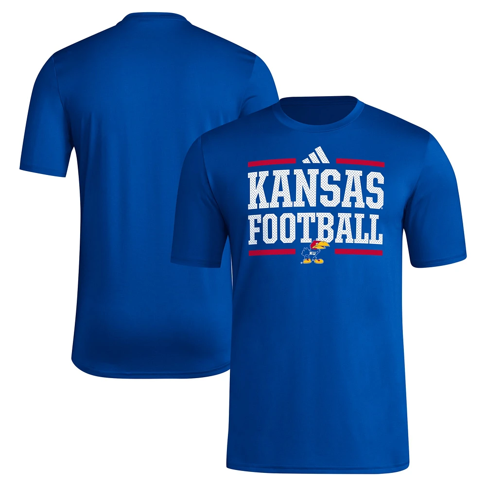 T-shirt adidas Royal Kansas Jayhawks Locker Football Pre-Game AEROREADY pour homme