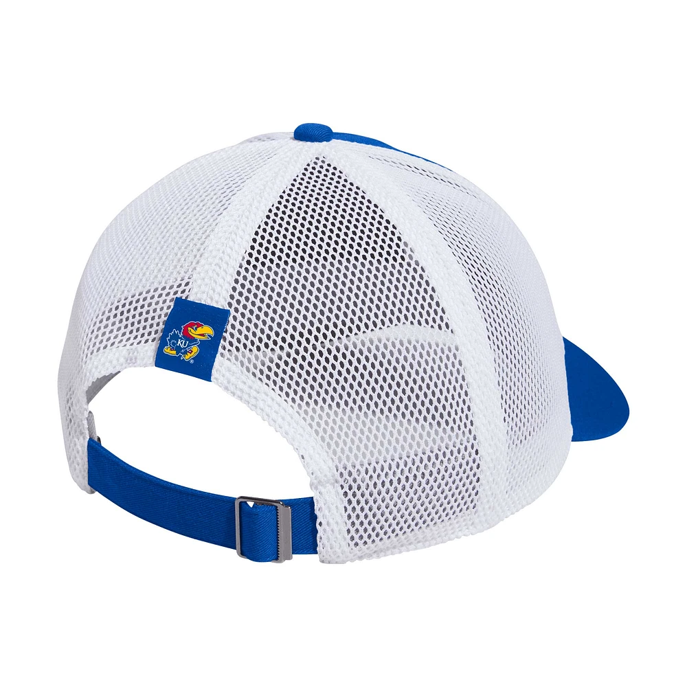 Men's adidas Royal Kansas Jayhawks Mascot Block Letter Slouch Trucker Adjustable Hat