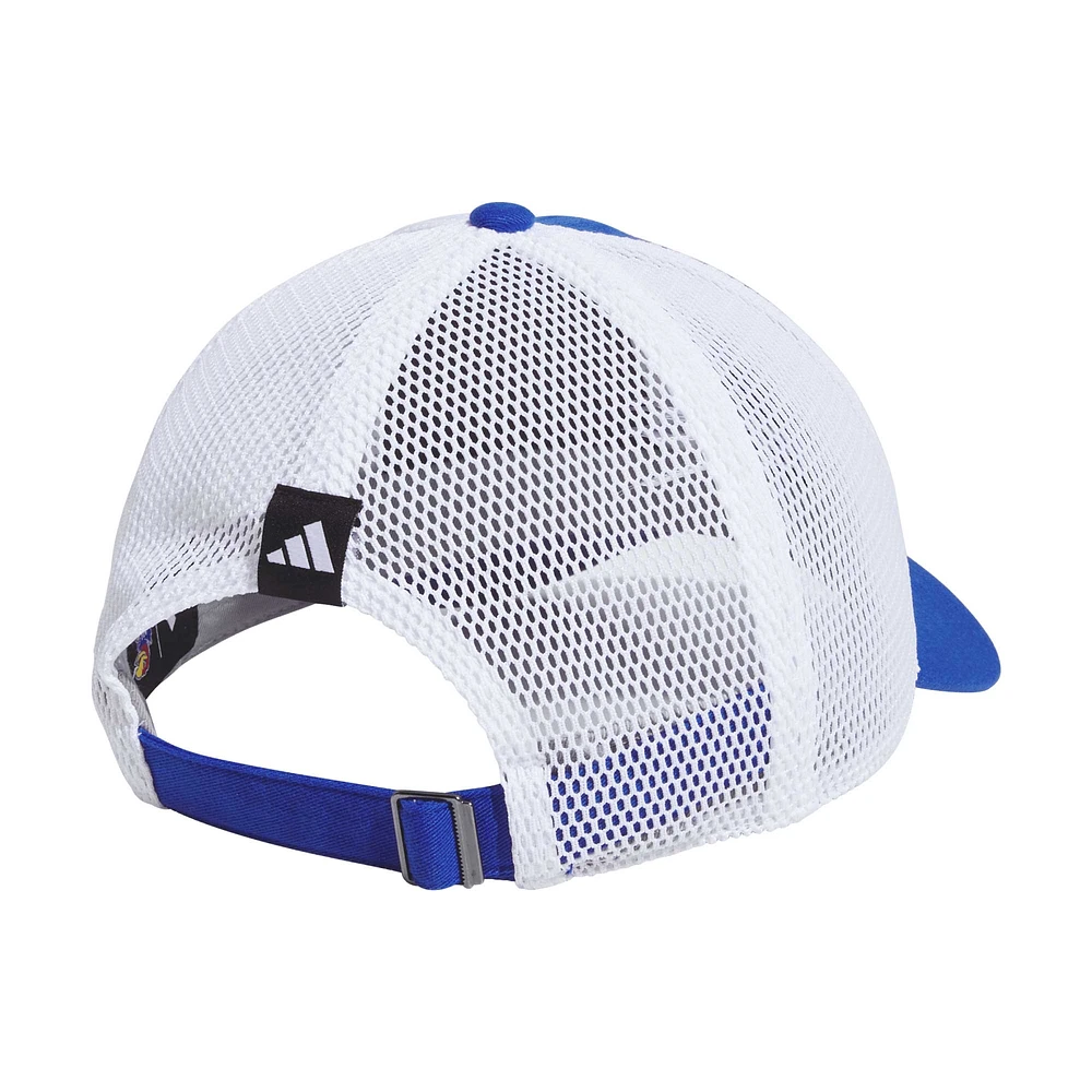 Casquette ajustable adidas Royal Kansas Jayhawks Mascot Slouch Trucker pour hommes