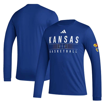 T-shirt à manches longues adidas Royal Kansas Jayhawks Practice Basketball Pregame AEROREADY pour homme