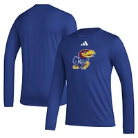 T-shirt à manches longues d'avant-match adidas Royal Kansas Jayhawks Primary Locker Logo pour homme