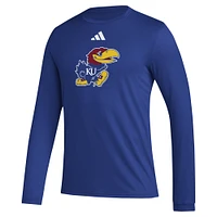 T-shirt à manches longues d'avant-match adidas Royal Kansas Jayhawks Primary Locker Logo pour homme