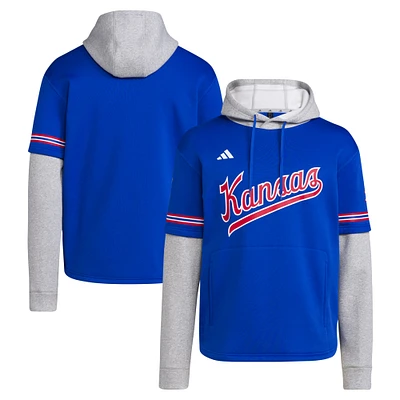 Men's adidas  Royal Kansas Jayhawks Pullover Baseball Jersey Hoodie