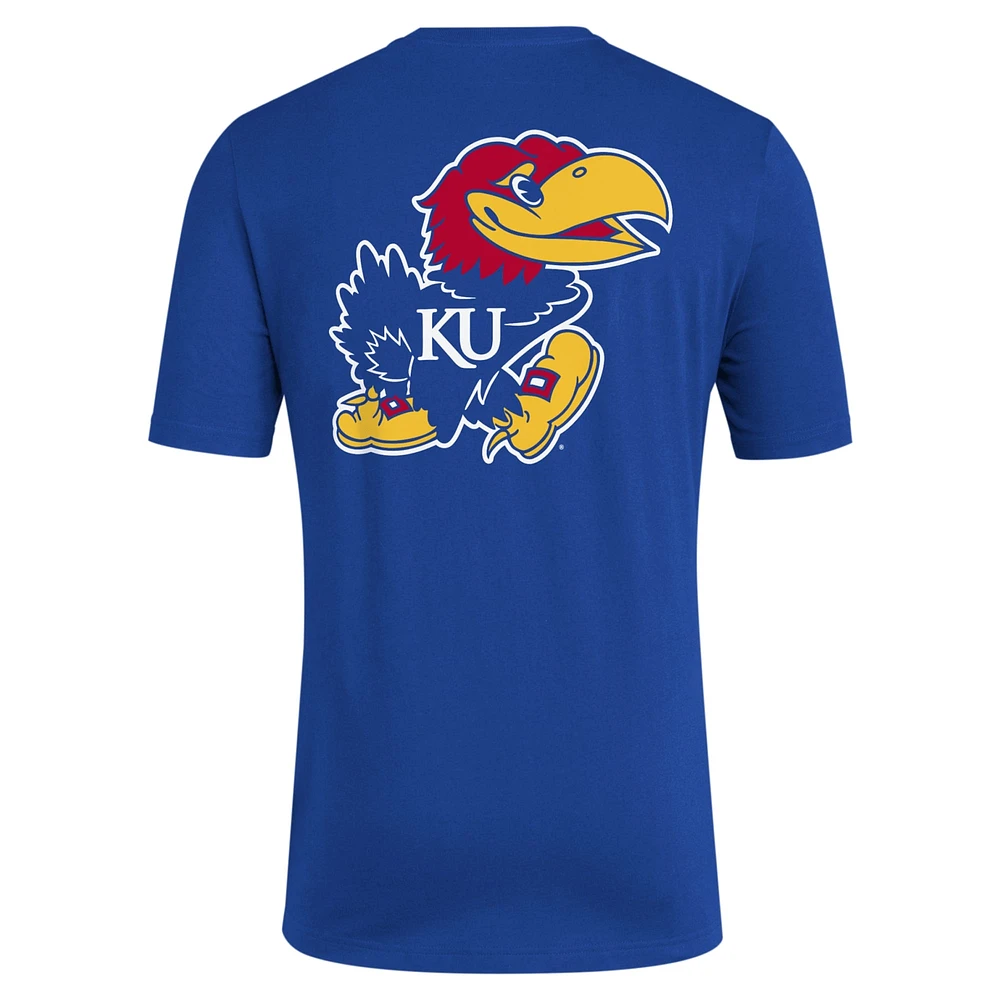 T-shirt adidas Royal Kansas Jayhawks Reverse Retro Baseball 2 Hit pour hommes