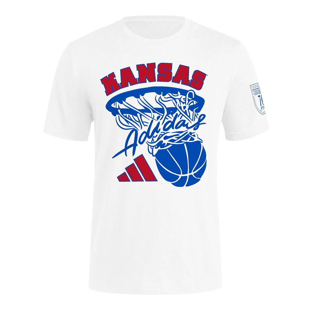 T-shirt de basket-ball adidas blanc Kansas Jayhawks 70e anniversaire pour homme