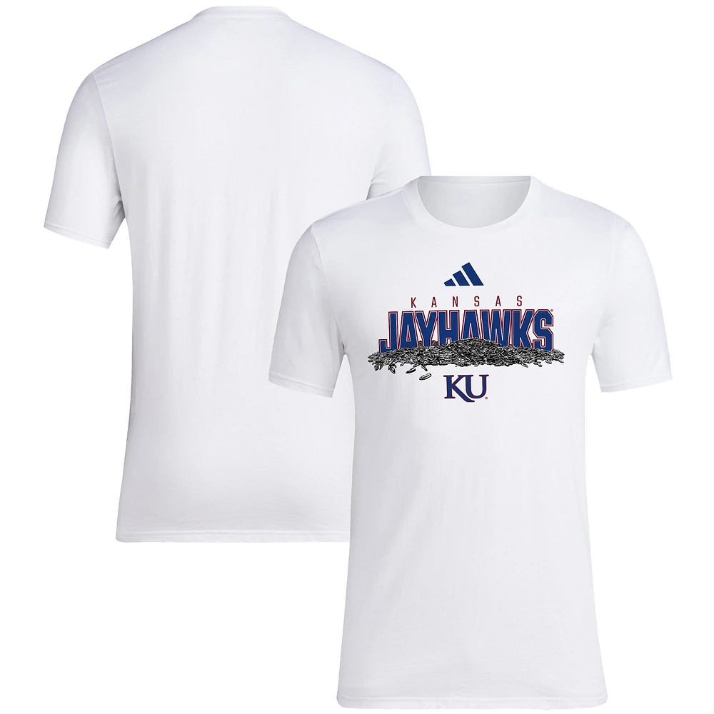 T-shirt adidas pour hommes, blanc, Kansas Jayhawks, Baseball, graines de tournesol