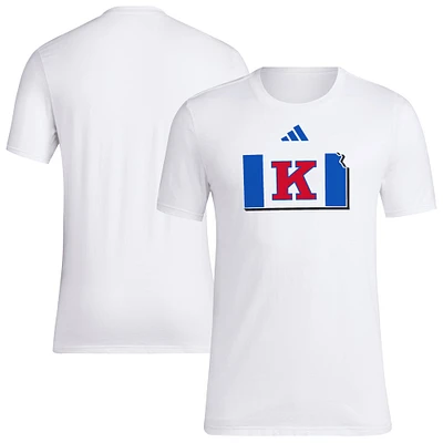 Men's adidas White Kansas Jayhawks Basketball State Outline Fresh T-Shirt