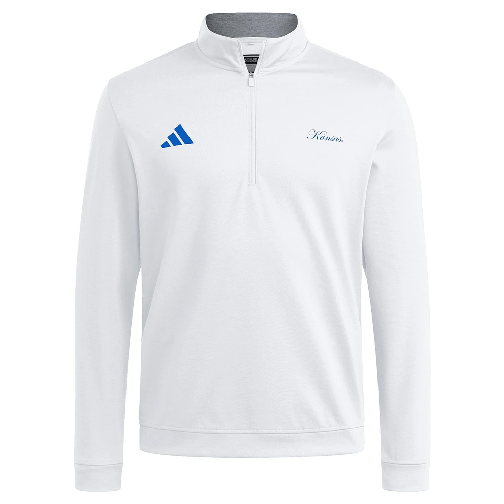 Men's adidas White Kansas Jayhawks Elevated Quarter-Zip Jacket