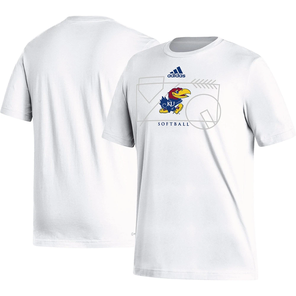 T-shirt adidas Kansas Jayhawks Locker Lines Softball Fresh pour homme, blanc