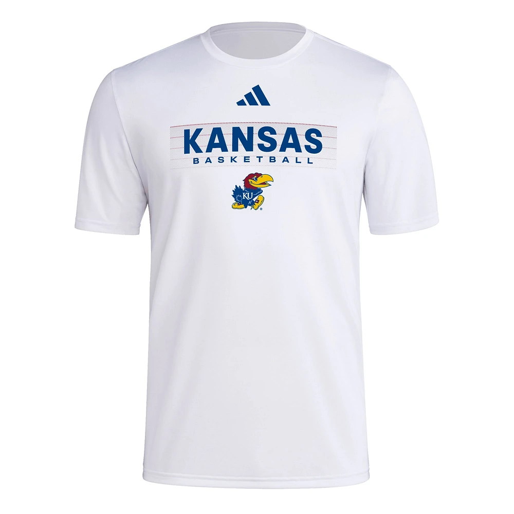 Men's adidas White Kansas Jayhawks Locker On-Court The Fade Pregame AEROREADY T-Shirt