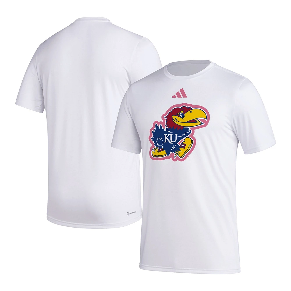 Men's adidas  White Kansas Jayhawks Pregame AEROREADY T-Shirt