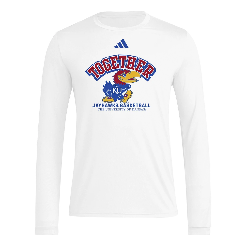 T-shirt à manches longues d'avant-match blanc adidas Kansas Jayhawks Together On-Court pour homme
