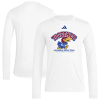 T-shirt à manches longues d'avant-match blanc adidas Kansas Jayhawks Together On-Court pour homme