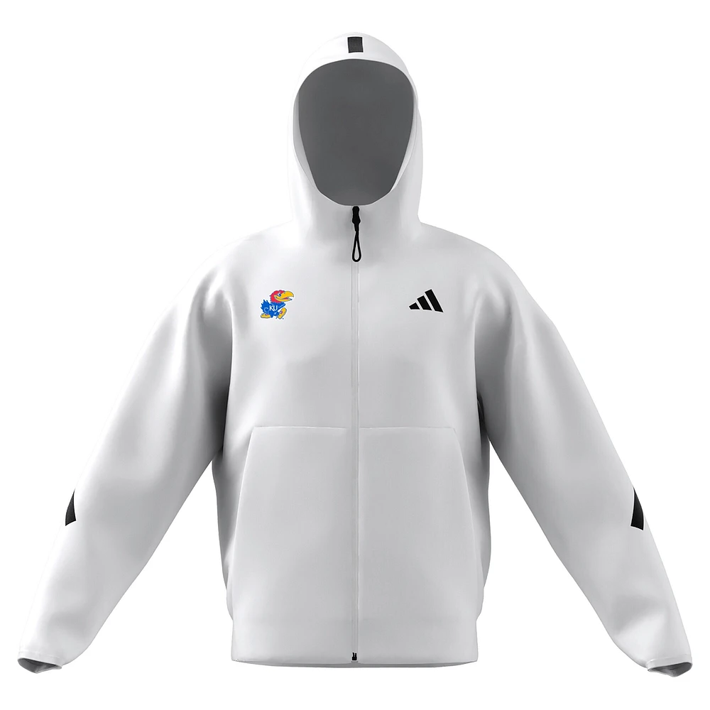 Men's adidas White Kansas Jayhawks Z.N.E. Full-Zip Hoodie
