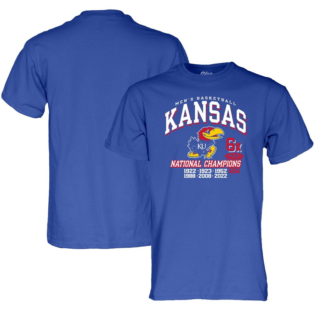 Men's Blue 84 Royal Kansas Jayhawks 6-Time NCAA Basketball National Champions T-Shirt