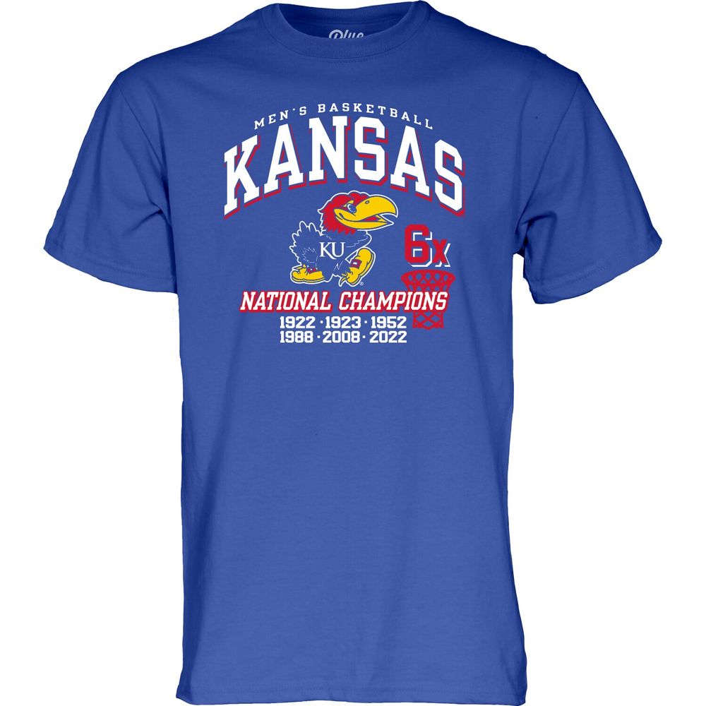 Men's Blue 84 Royal Kansas Jayhawks 6-Time NCAA Basketball National Champions T-Shirt