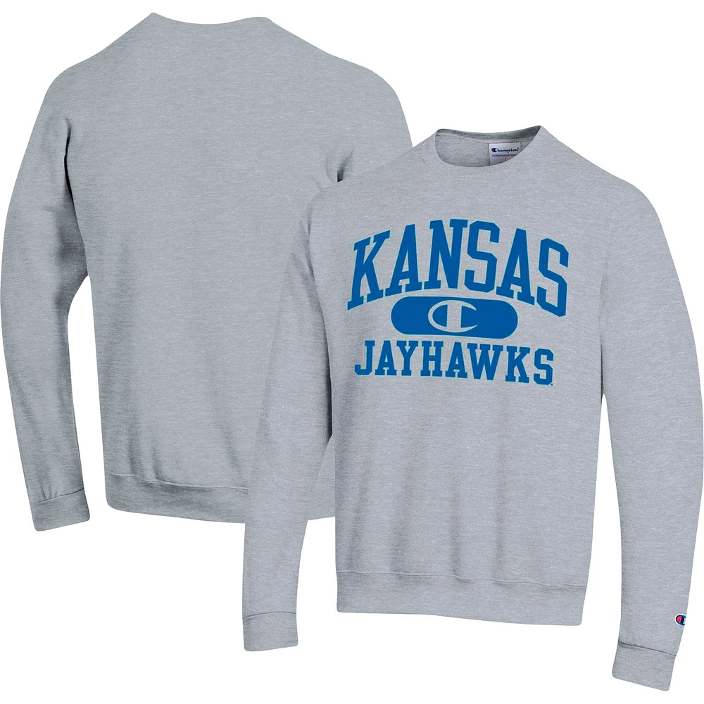 Men's Champion Heather Gray Kansas Jayhawks Arch Pill Sweatshirt