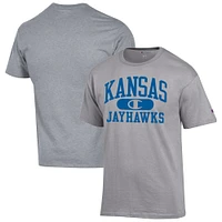 Men's Champion Heather Gray Kansas Jayhawks Arch Pill T-Shirt