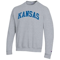 Men's Champion  Heather Gray Kansas Jayhawks Basic Arch Fleece Pullover Sweatshirt