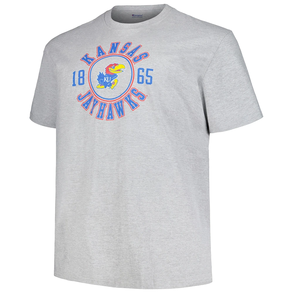 Men's Champion Heather Gray Kansas Jayhawks Big & Tall Circle Logo T-Shirt