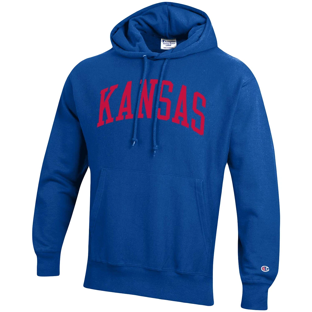Men's Champion Royal Kansas Jayhawks Team Arch Reverse Weave Pullover Hoodie