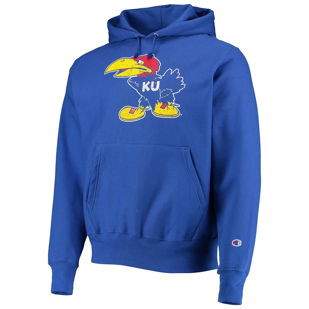 Men's Champion Royal Kansas Jayhawks Vault Logo Reverse Weave Pullover Hoodie