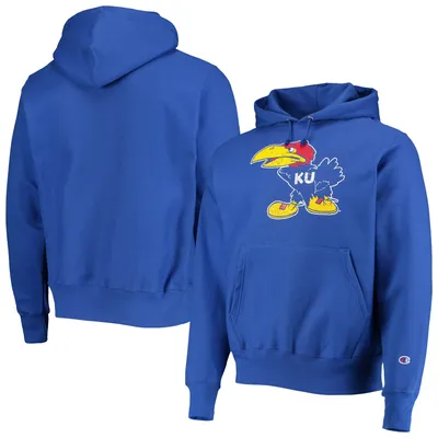 Men's Champion Royal Kansas Jayhawks Vault Logo Reverse Weave Pullover Hoodie