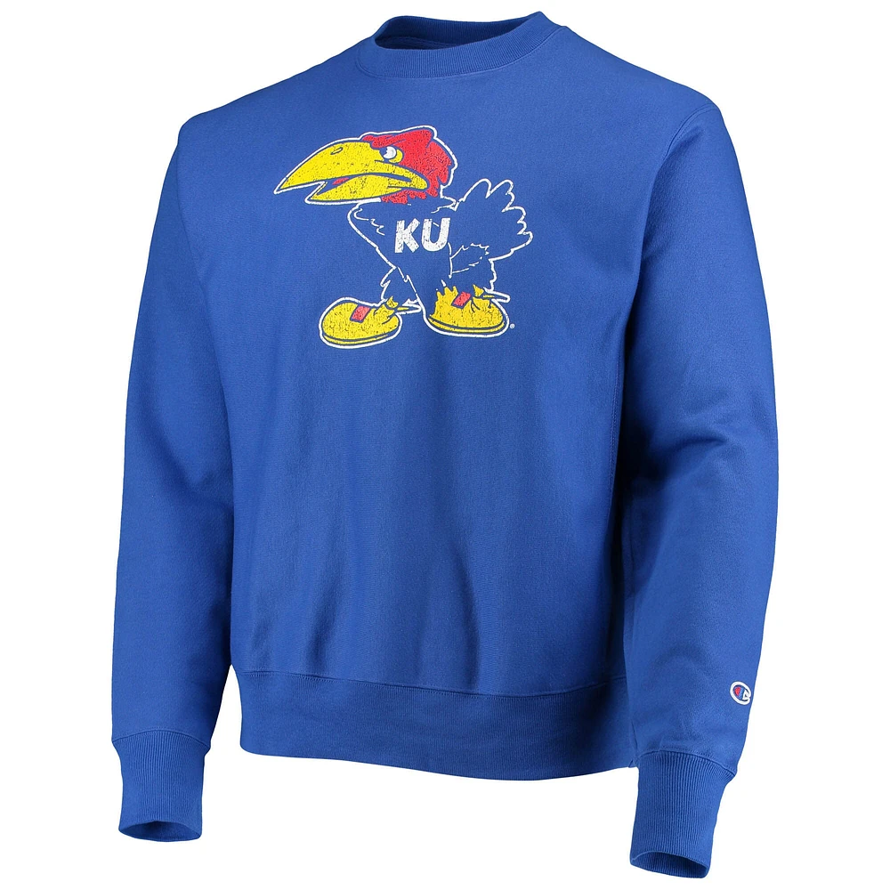 Men's Champion Royal Kansas Jayhawks Vault Logo Reverse Weave Pullover Sweatshirt