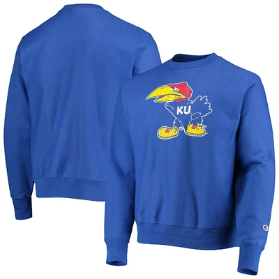 Men's Champion Royal Kansas Jayhawks Vault Logo Reverse Weave Pullover Sweatshirt