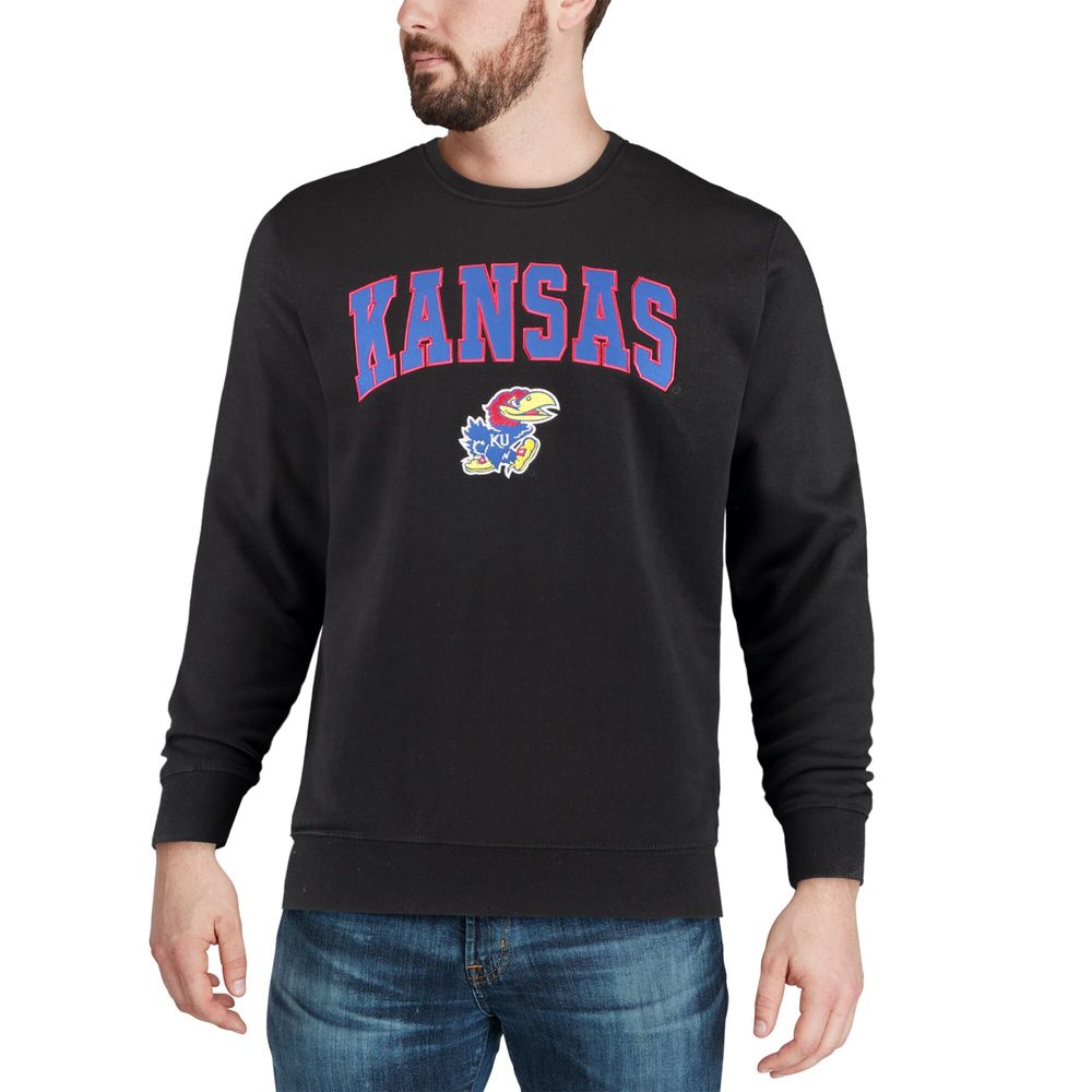 Men's Colosseum Black Kansas Jayhawks Arch & Logo Crew Neck Sweatshirt