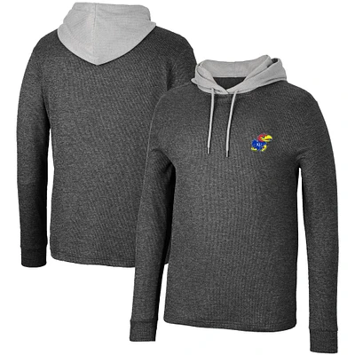 Colosseum Black Kansas Jayhawks Ballot Waffle-Knit Thermal Sweat à capuche manches longues pour homme