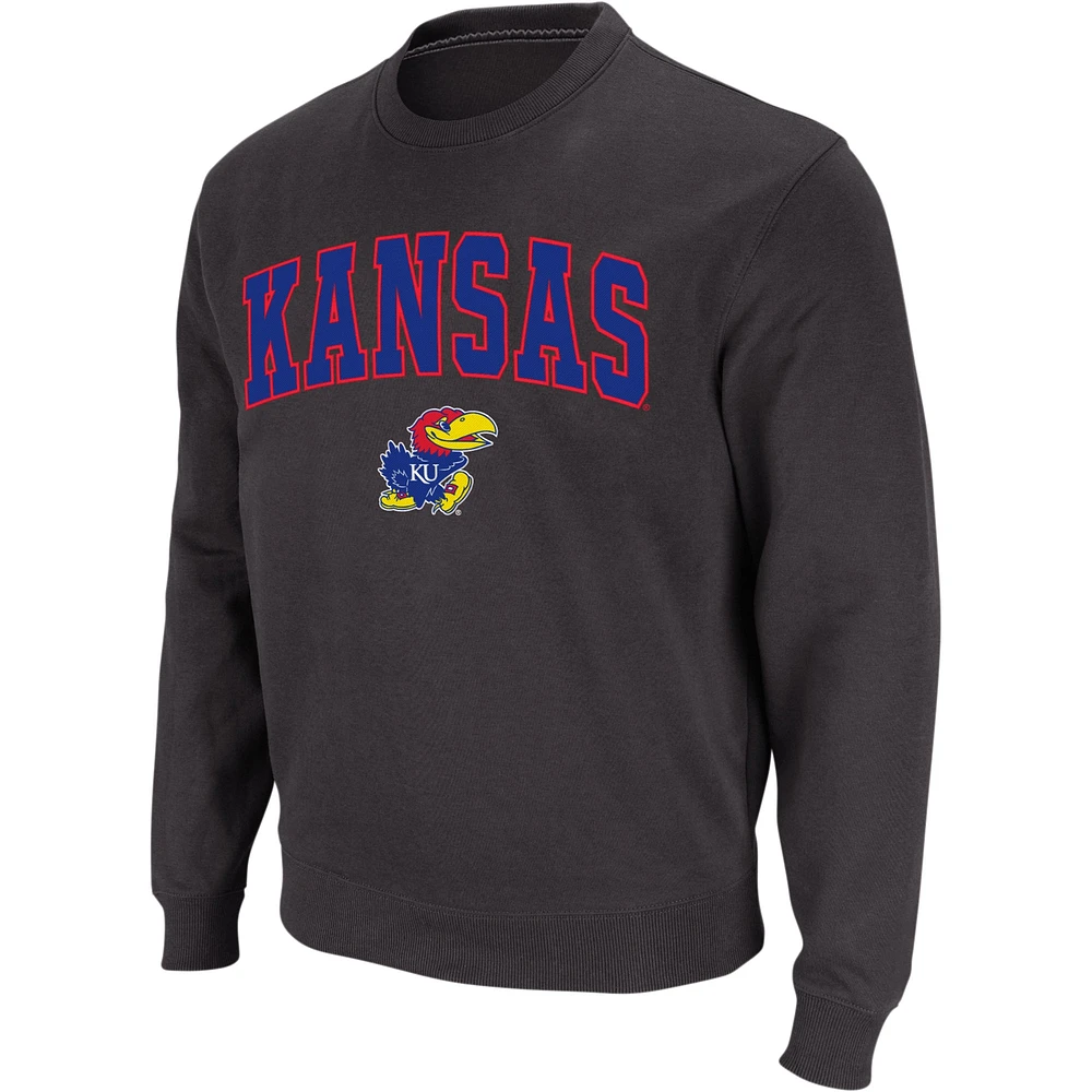 Colosseum Charcoal Kansas Jayhawks Arch & Logo Crew Neck Sweat-shirt pour homme