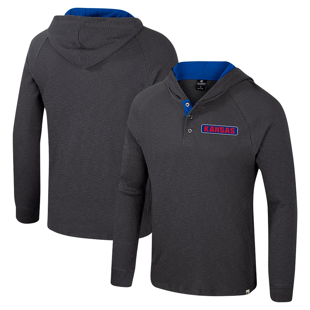 Men's Colosseum  Charcoal Kansas Jayhawks Dujour Ralgan Long Sleeve Henley Hoodie T-Shirt