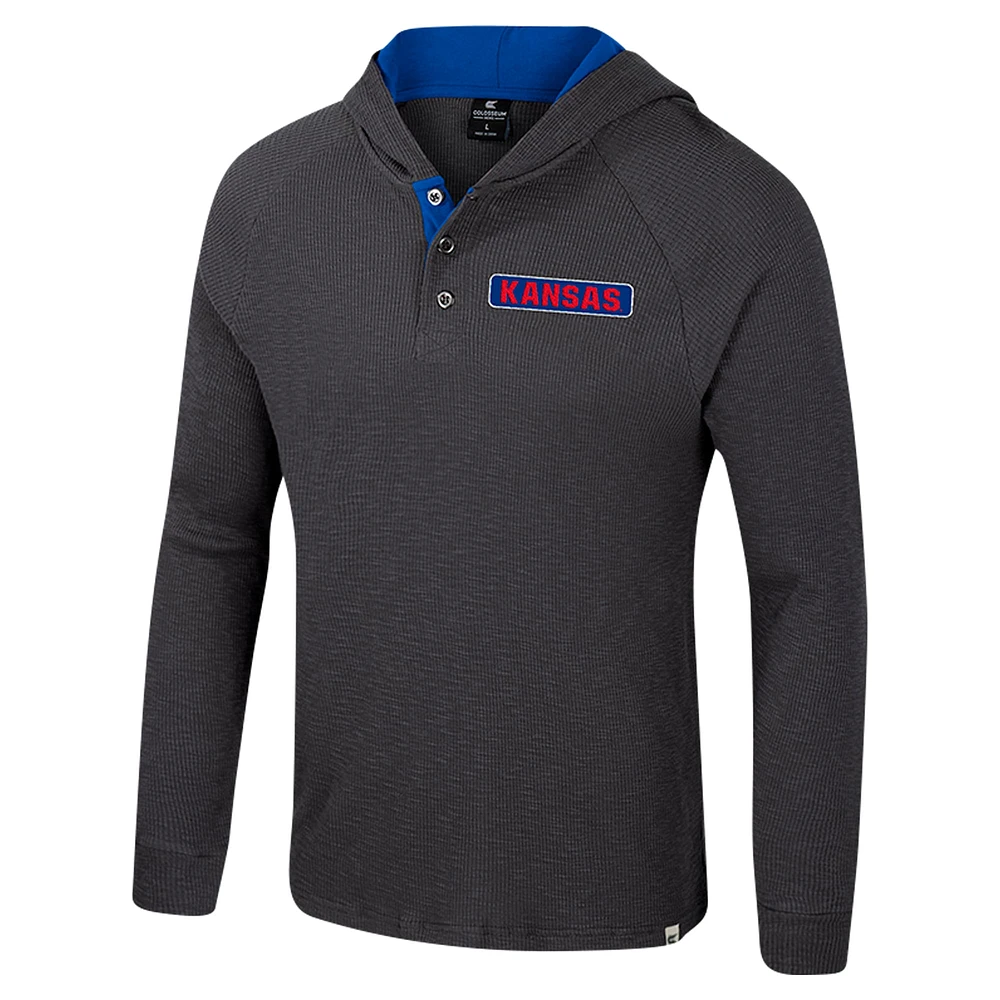 Men's Colosseum  Charcoal Kansas Jayhawks Dujour Ralgan Long Sleeve Henley Hoodie T-Shirt