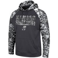 Men's Colosseum Charcoal Kansas Jayhawks OHT Military Appreciation Digital Camo Pullover Hoodie