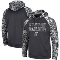 Men's Colosseum Charcoal Kansas Jayhawks OHT Military Appreciation Digital Camo Pullover Hoodie