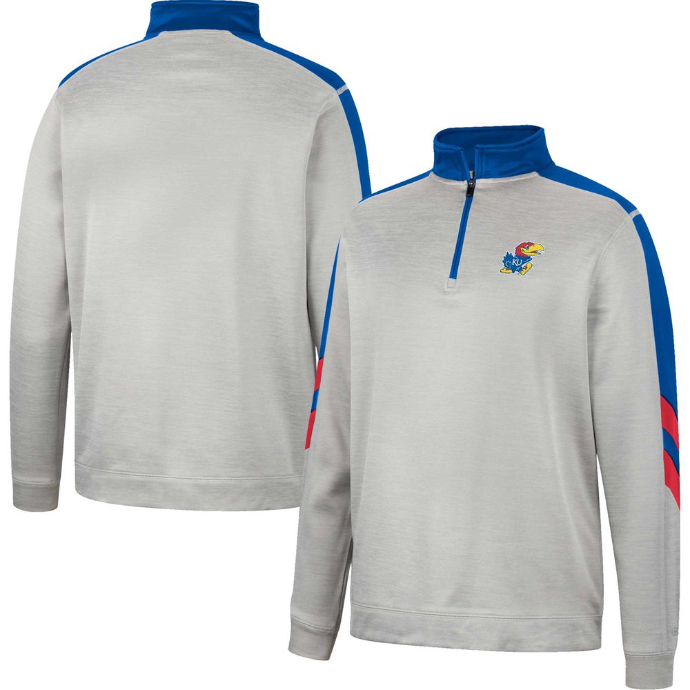 Men's Colosseum Gray/Royal Kansas Jayhawks Bushwood Fleece Quarter-Zip Jacket